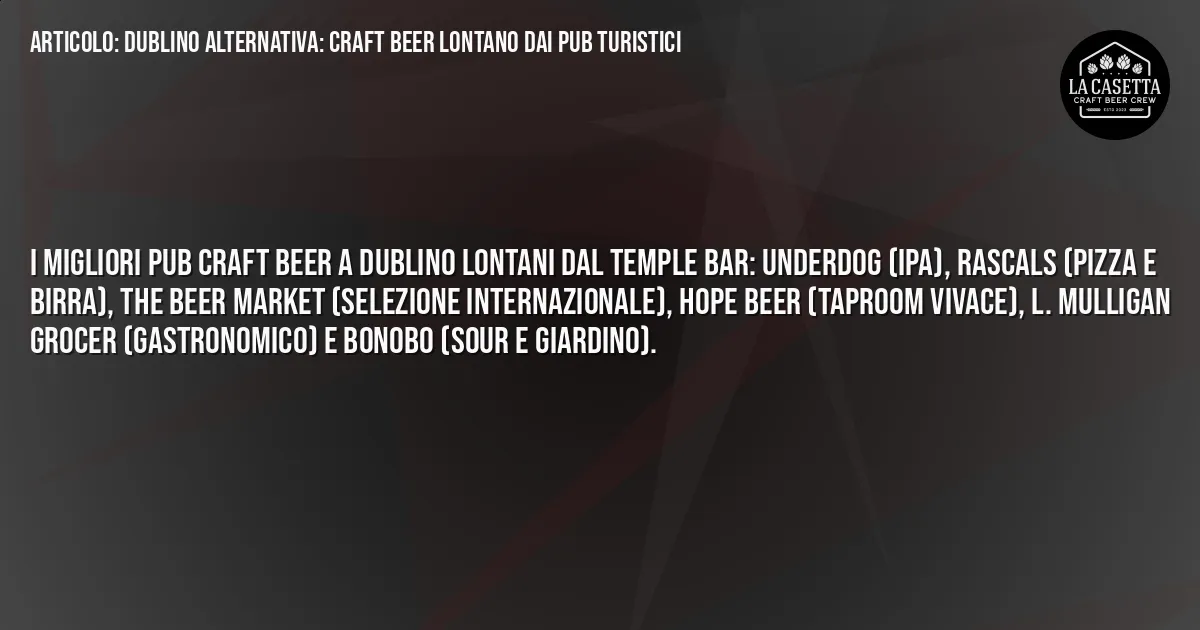 Sintesi TL;DR: Dublino alternativa: craft beer lontano dai pub turistici Sintesi TL;DR: Dublino alternativa: craft beer lontano dai pub turistici