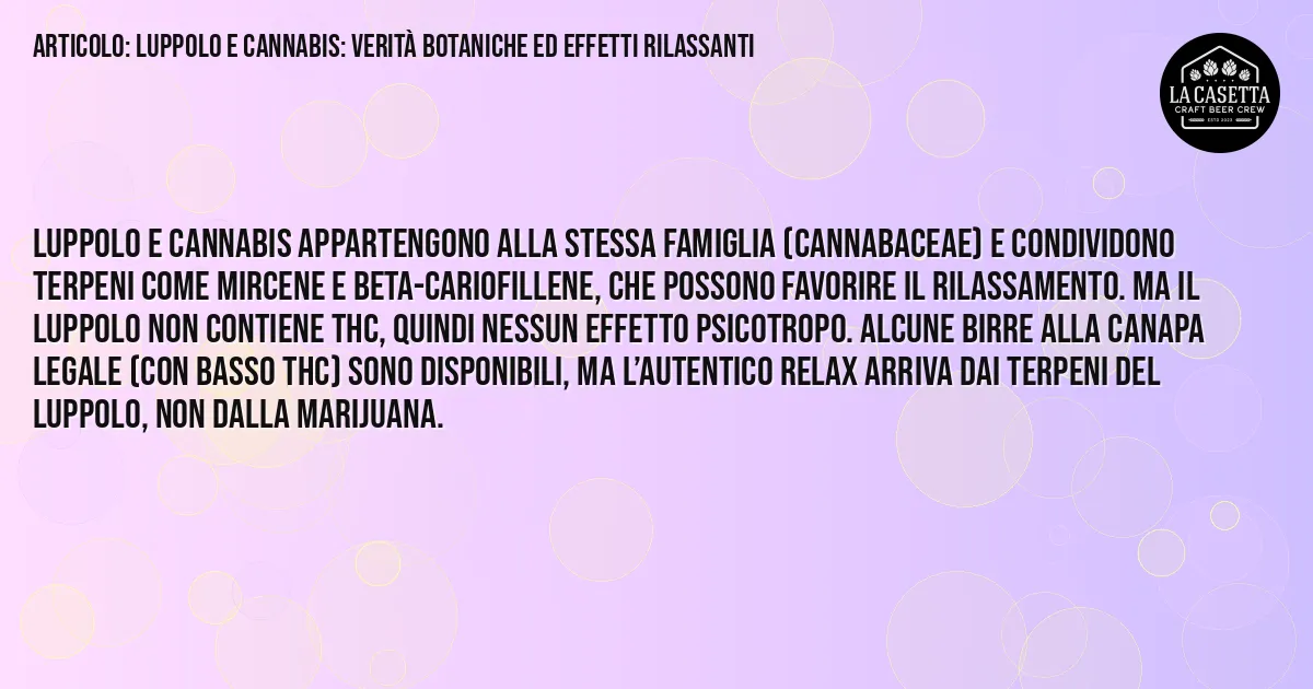 Sintesi TL;DR: Luppolo e Cannabis: Verità Botaniche ed Effetti Rilassanti Sintesi TL;DR: Luppolo e Cannabis: Verità Botaniche ed Effetti Rilassanti