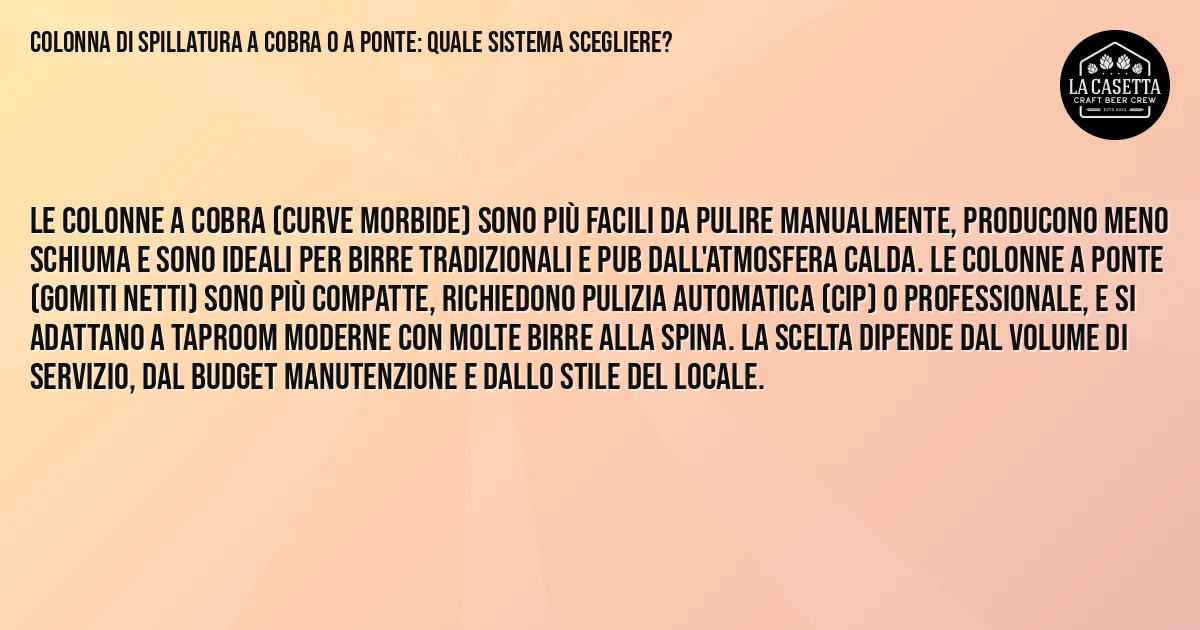 Sintesi TL;DR: Colonna di Spillatura a Cobra o a Ponte: Quale Sistema Scegliere?