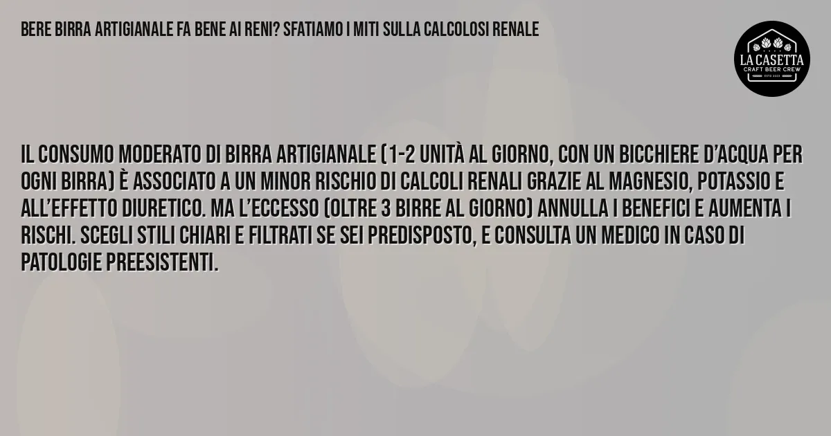 Sintesi TL;DR: Bere Birra Artigianale Fa Bene ai Reni? Sfatiamo i Miti sulla Calcolosi Renale