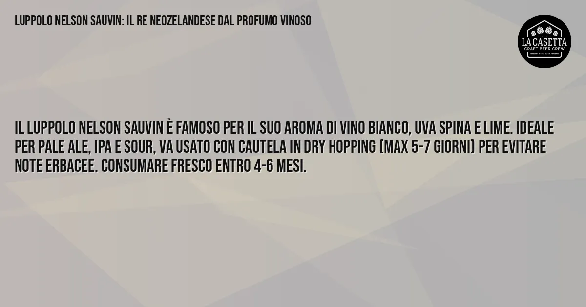 Sintesi TL;DR: Luppolo Nelson Sauvin: Il Re Neozelandese dal Profumo Vinoso Sintesi TL;DR: Luppolo Nelson Sauvin: Il Re Neozelandese dal Profumo Vinoso