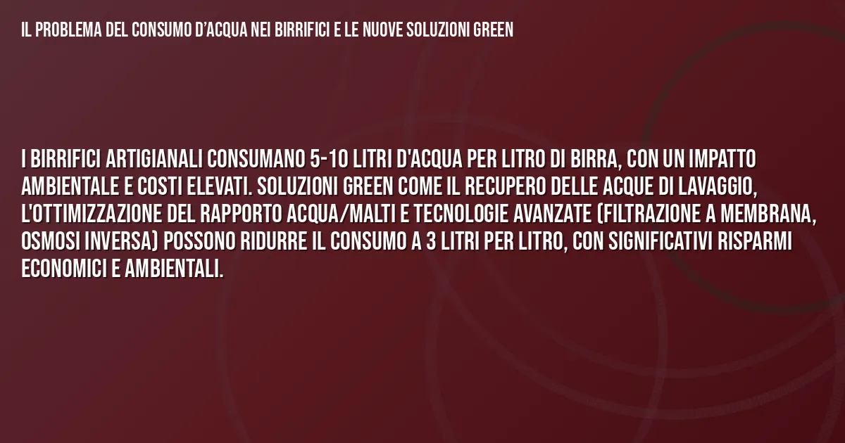 Sintesi TL;DR: Il Problema del Consumo d’Acqua nei Birrifici e le Nuove Soluzioni Green Sintesi TL;DR: Il Problema del Consumo d’Acqua nei Birrifici e le Nuove Soluzioni Green