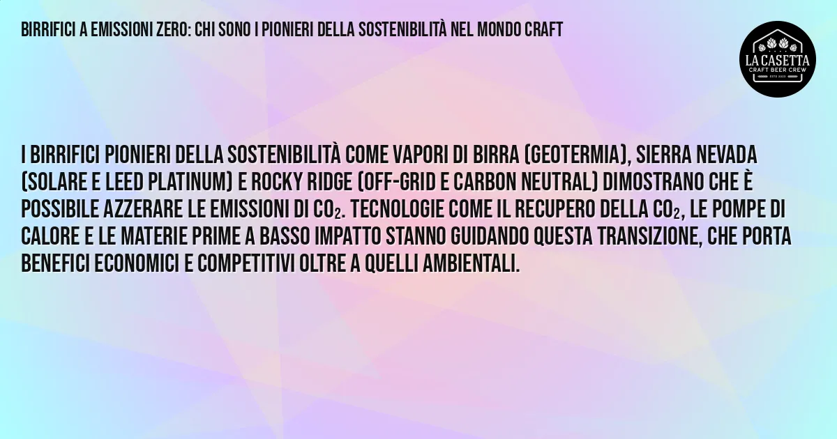 Sintesi TL;DR: Birrifici a Emissioni Zero: Chi Sono i Pionieri della Sostenibilità nel Mondo Craft Sintesi TL;DR: Birrifici a Emissioni Zero: Chi Sono i Pionieri della Sostenibilità nel Mondo Craft