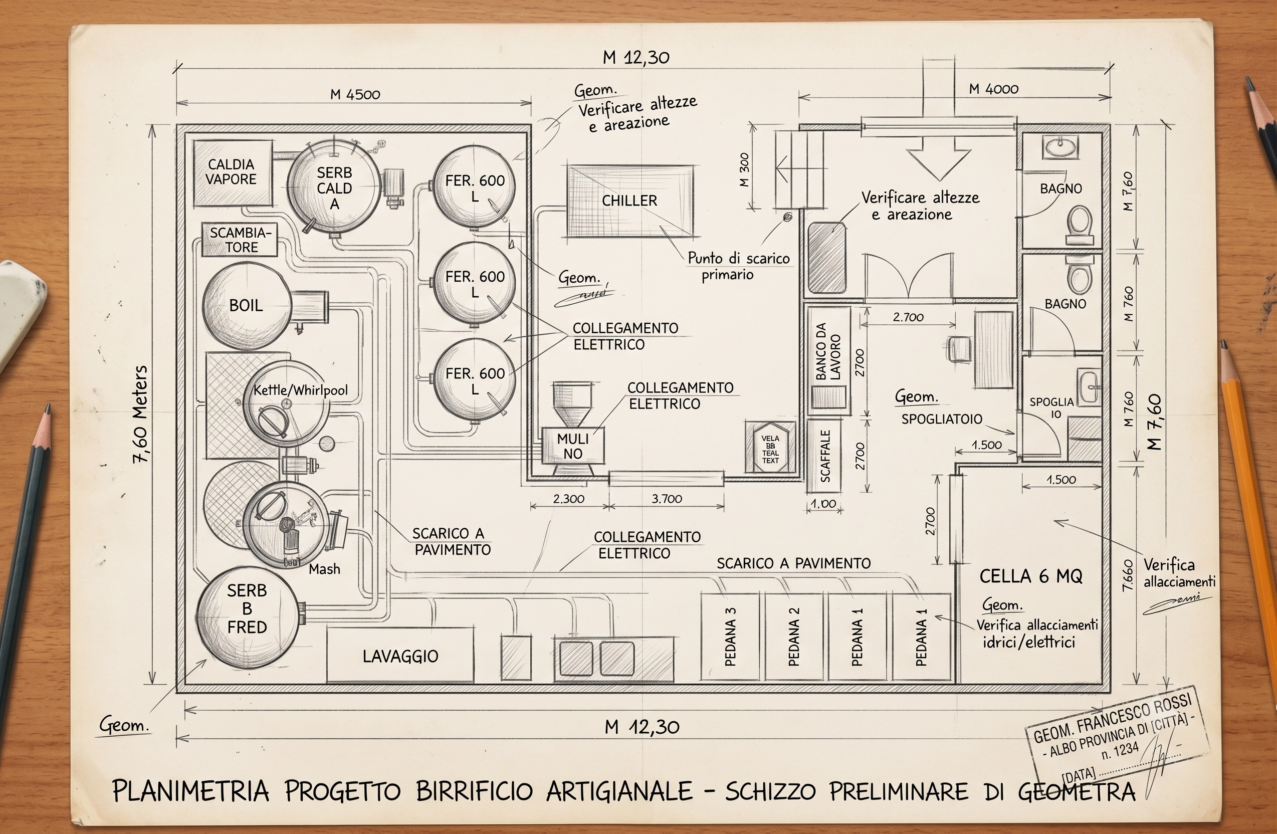Planimetria preliminare del laboratorio di produzione