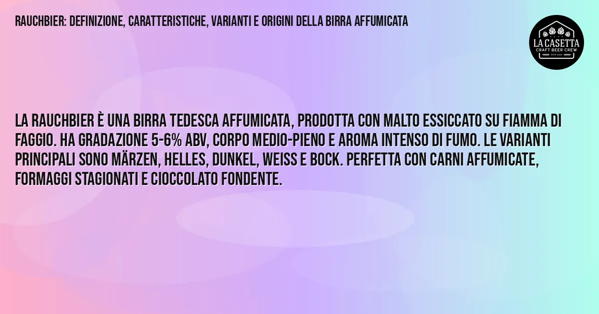Sintesi TL;DR: Rauchbier: definizione, caratteristiche, varianti e origini della birra affumicata Sintesi TL;DR: Rauchbier: definizione, caratteristiche, varianti e origini della birra affumicata
