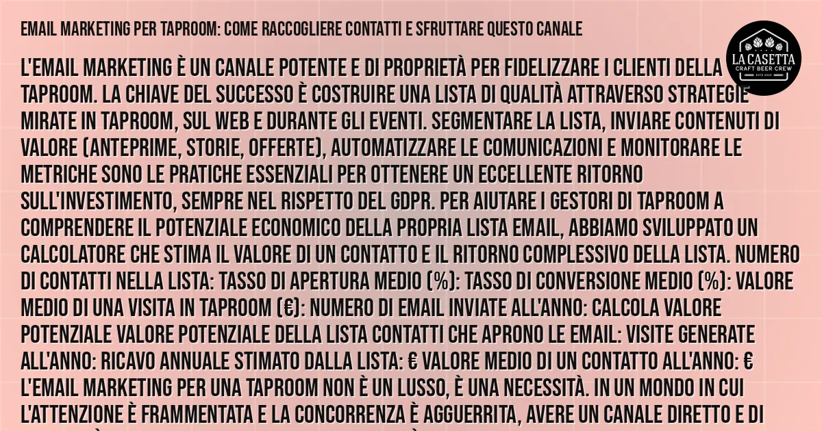 Sintesi TL;DR: Email marketing per taproom: come raccogliere contatti e sfruttare questo canale