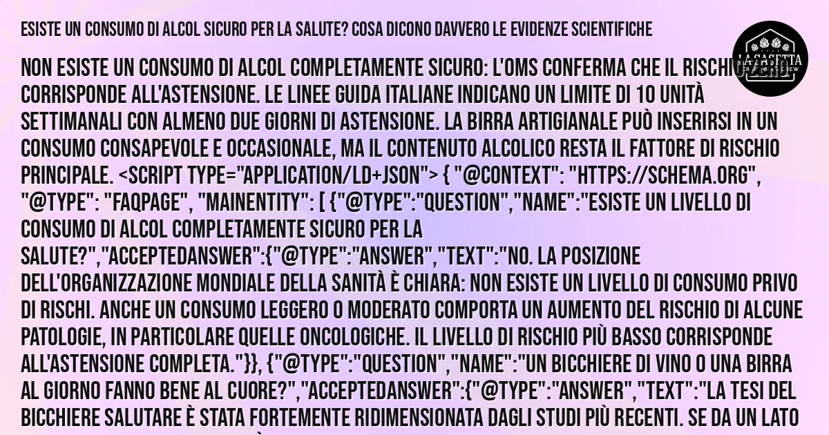 Sintesi TL;DR: Esiste un Consumo di Alcol Sicuro per la Salute? Cosa Dicono Davvero le Evidenze Scientifiche Sintesi TL;DR: Esiste un Consumo di Alcol Sicuro per la Salute? Cosa Dicono Davvero le Evidenze Scientifiche