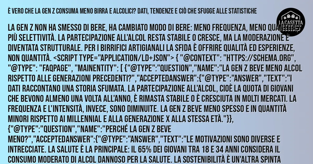 Sintesi TL;DR: È Vero che la Gen Z Consuma Meno Birra e Alcolici? Dati, Tendenze e Ciò che Sfugge alle Statistiche