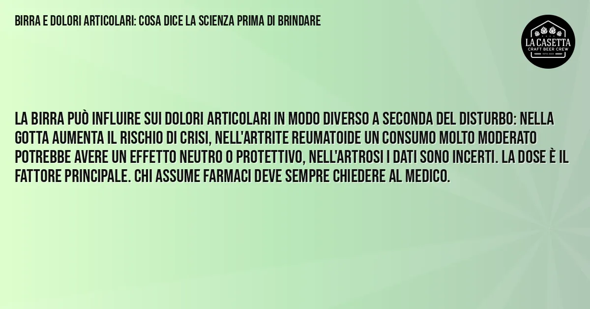 Sintesi TL;DR: Birra e Dolori Articolari: Cosa Dice la Scienza Prima di Brindare Sintesi TL;DR: Birra e Dolori Articolari: Cosa Dice la Scienza Prima di Brindare