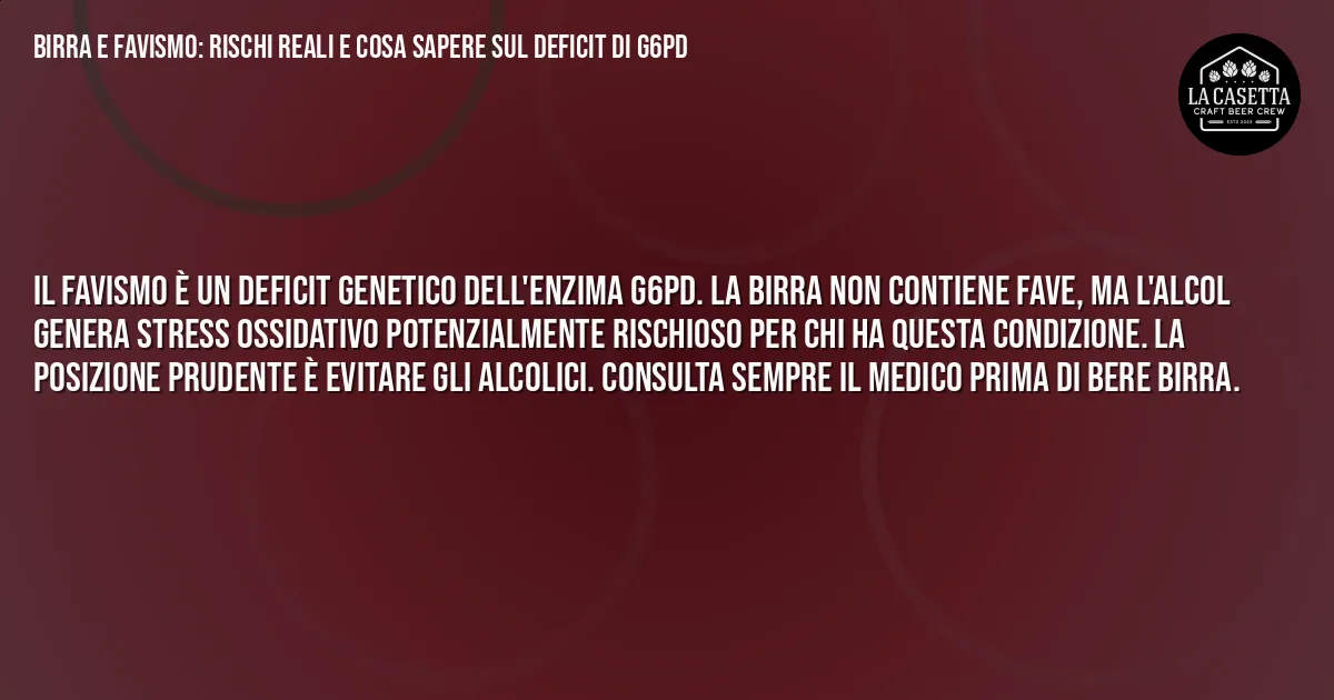 Sintesi TL;DR: Birra e Favismo: Rischi Reali e Cosa Sapere sul Deficit di G6PD Sintesi TL;DR: Birra e Favismo: Rischi Reali e Cosa Sapere sul Deficit di G6PD