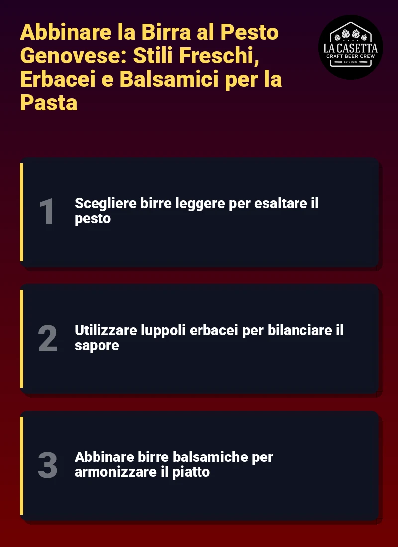 Infografica: Abbinare la Birra al Pesto Genovese: Stili Freschi, Erbacei e Balsamici per la Pasta