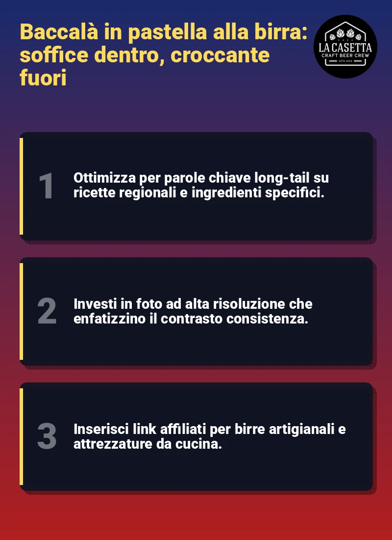 Infografica: Baccalà in pastella alla birra: soffice dentro, croccante fuori