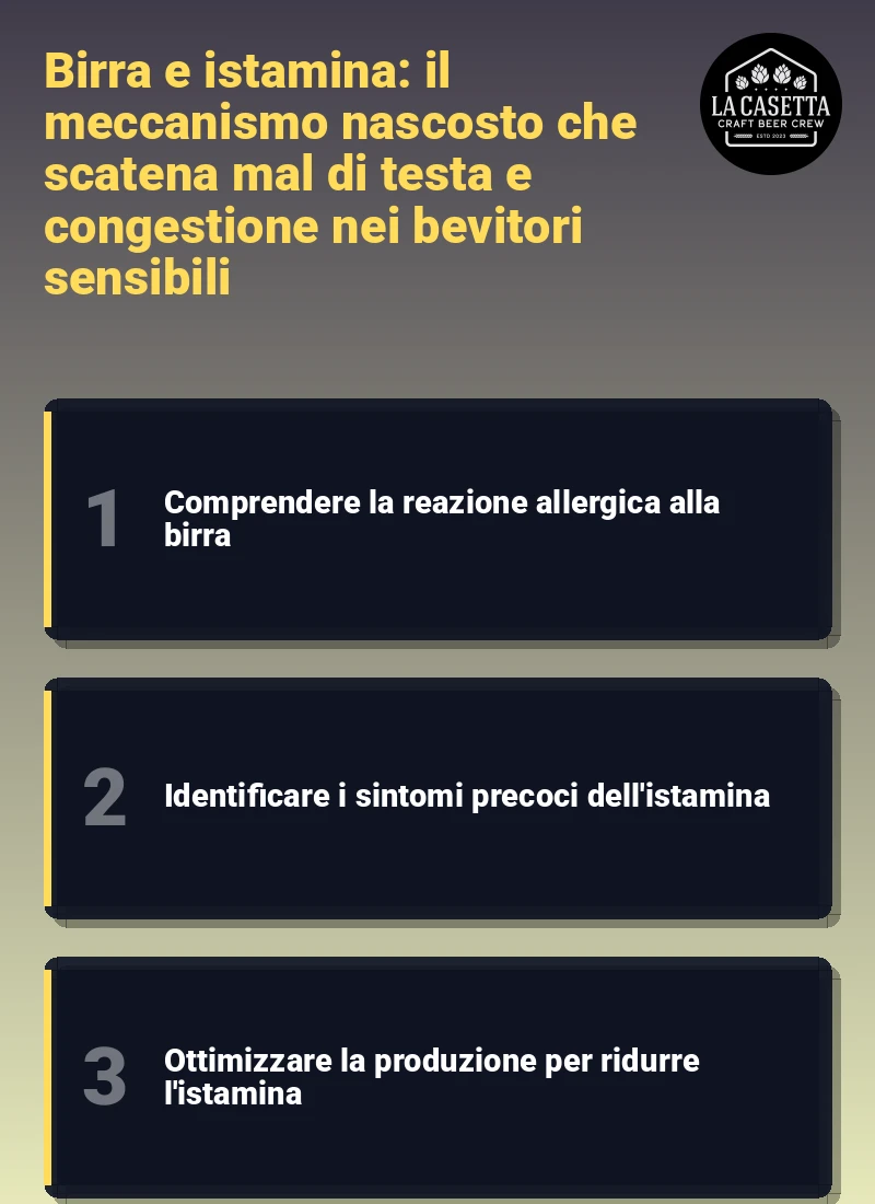 Infografica: Birra e istamina: il meccanismo nascosto che scatena mal di testa e congestione nei bevitori sensibili