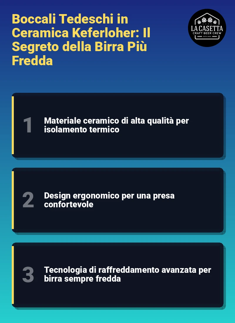 Infografica: Boccali Tedeschi in Ceramica Keferloher: Il Segreto della Birra Più Fredda