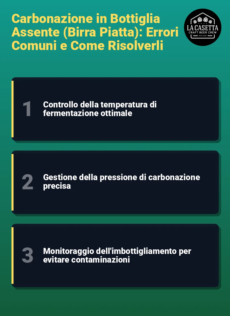 Infografica: Carbonazione in Bottiglia Assente (Birra Piatta): Errori Comuni e Come Risolverli
