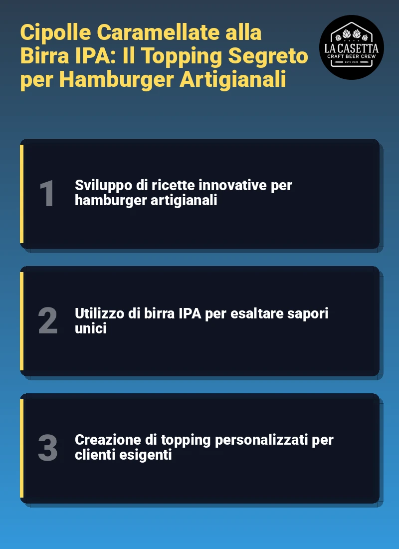 Infografica: Cipolle Caramellate alla Birra IPA: Il Topping Segreto per Hamburger Artigianali