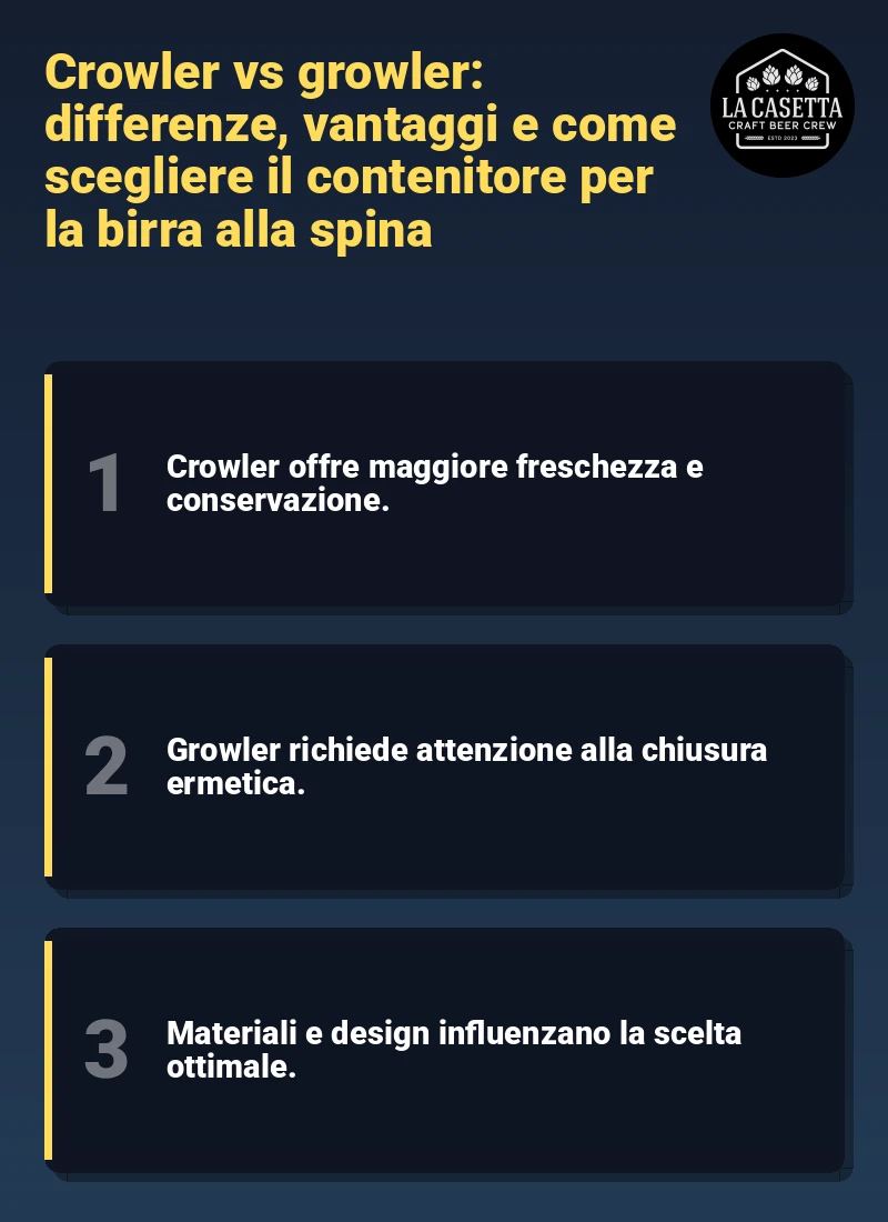 Infografica: Crowler vs growler: differenze, vantaggi e come scegliere il contenitore per la birra alla spina