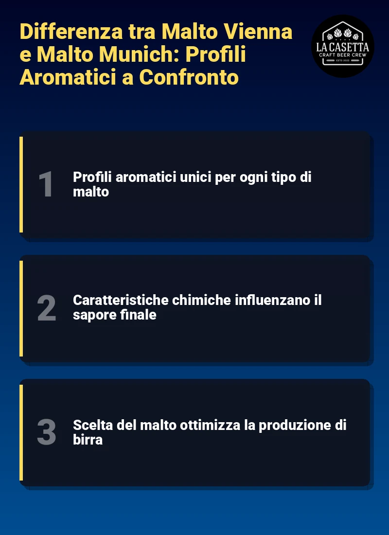 Infografica: Differenza tra Malto Vienna e Malto Munich: Profili Aromatici a Confronto