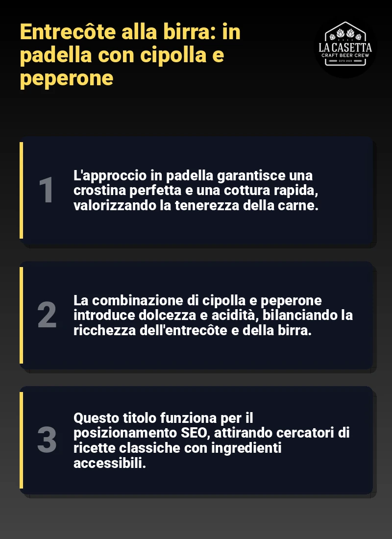 Infografica: Entrecôte alla birra: in padella con cipolla e peperone