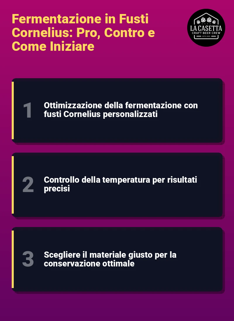 Infografica: Fermentazione in Fusti Cornelius: Pro, Contro e Come Iniziare