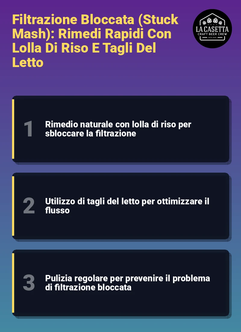 Infografica: Filtrazione Bloccata (Stuck Mash): Rimedi Rapidi Con Lolla Di Riso E Tagli Del Letto
