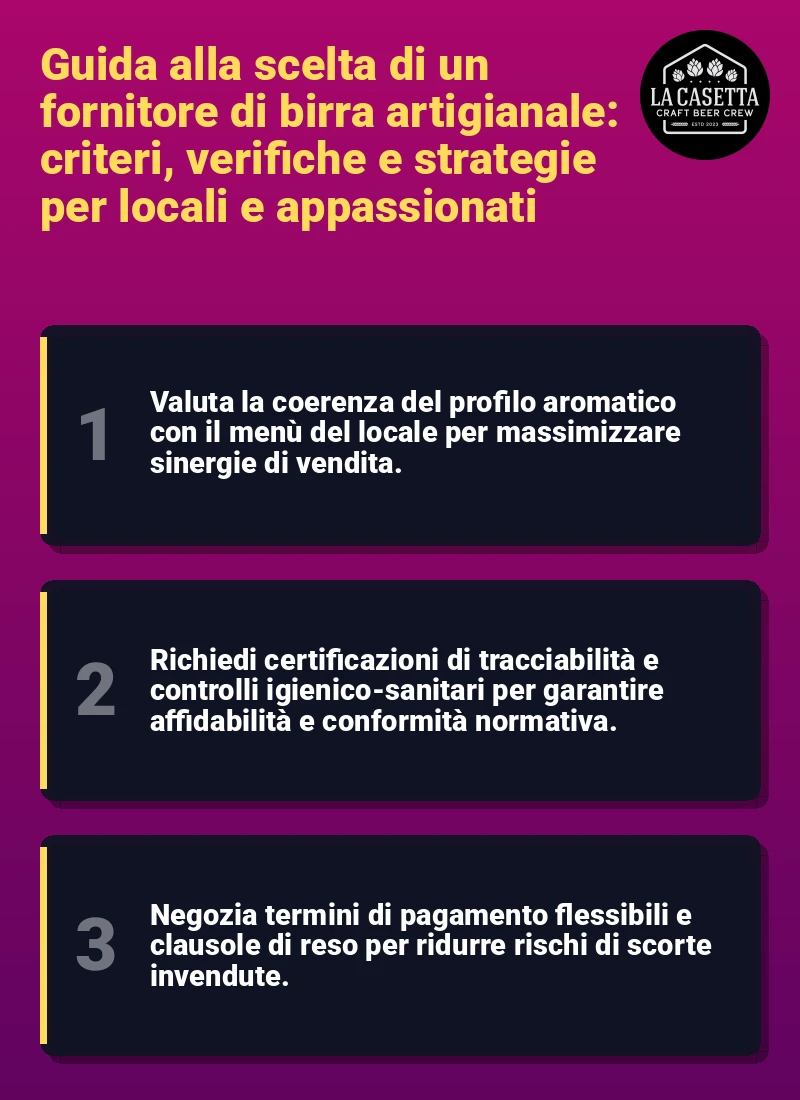 Infografica: Guida alla scelta di un fornitore di birra artigianale: criteri, verifiche e strategie per locali e appassionati