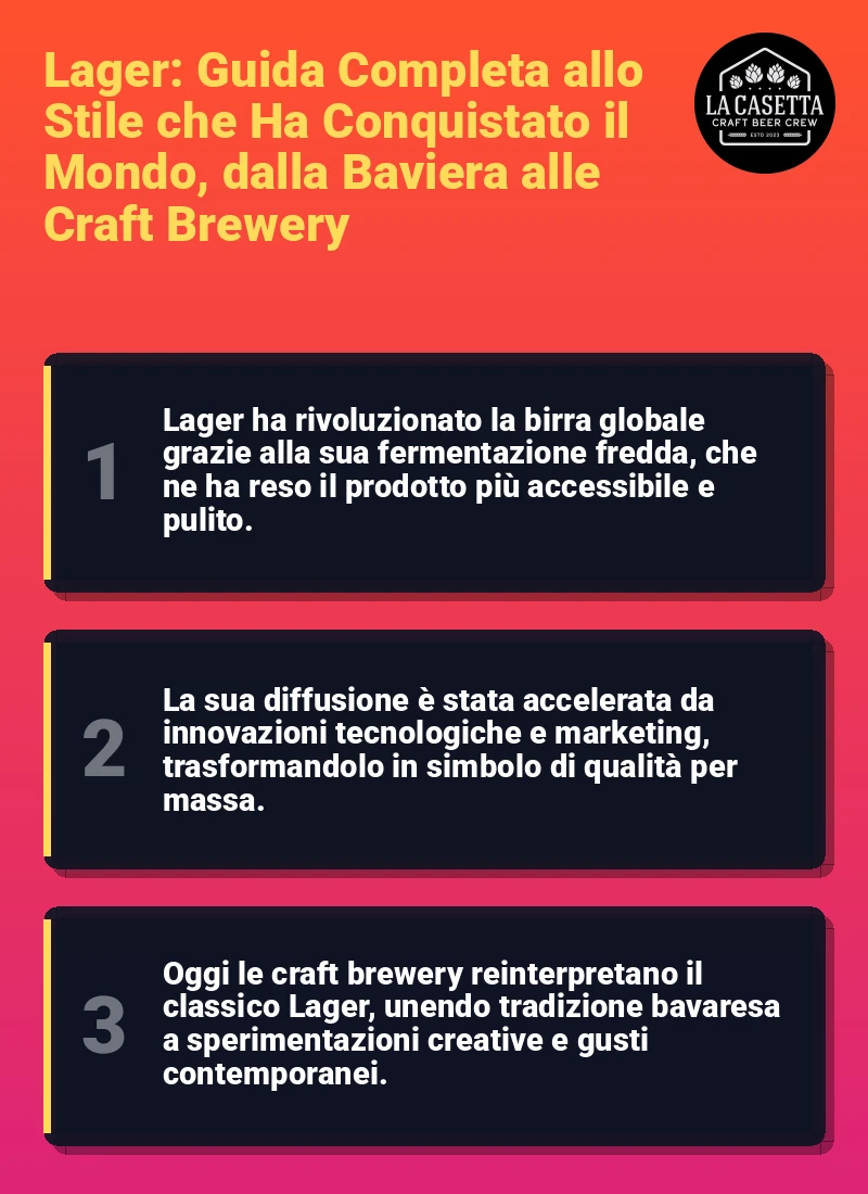 Infografica: Lager: Guida Completa allo Stile che Ha Conquistato il Mondo, dalla Baviera alle Craft Brewery