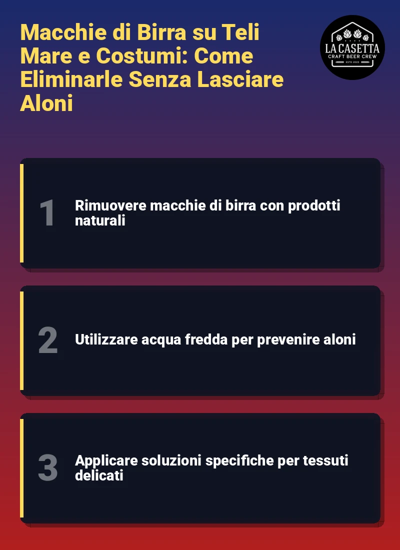 Infografica: Macchie di Birra su Teli Mare e Costumi: Come Eliminarle Senza Lasciare Aloni