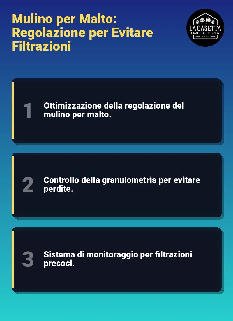 Infografica: Mulino per Malto: Regolazione per Evitare Filtrazioni