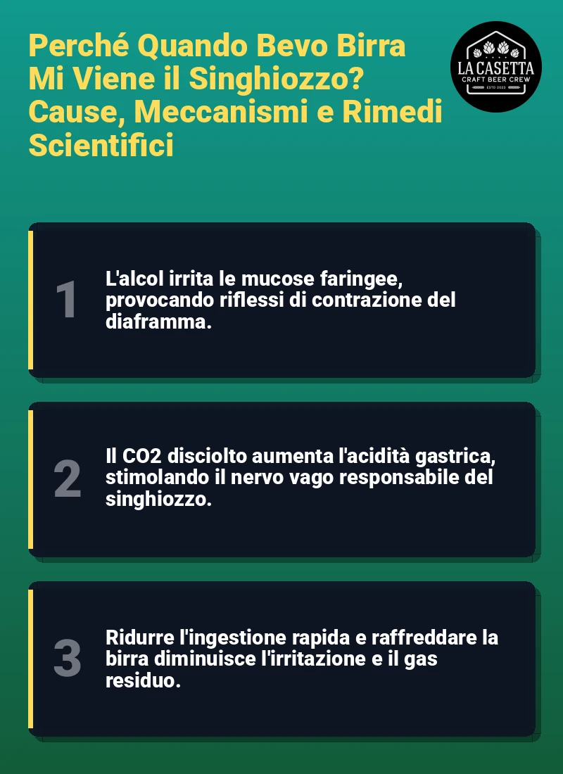 Infografica: Perché Quando Bevo Birra Mi Viene il Singhiozzo? Cause, Meccanismi e Rimedi Scientifici