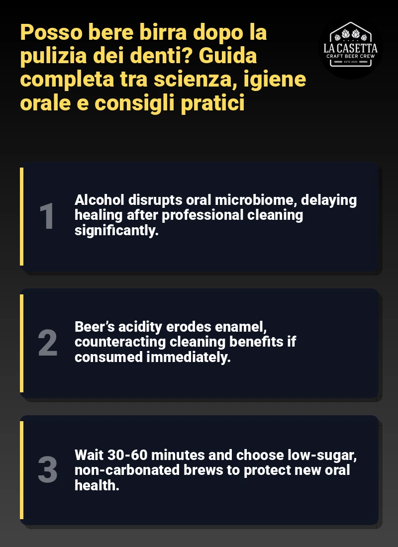 Infografica: Posso bere birra dopo la pulizia dei denti? Guida completa tra scienza, igiene orale e consigli pratici