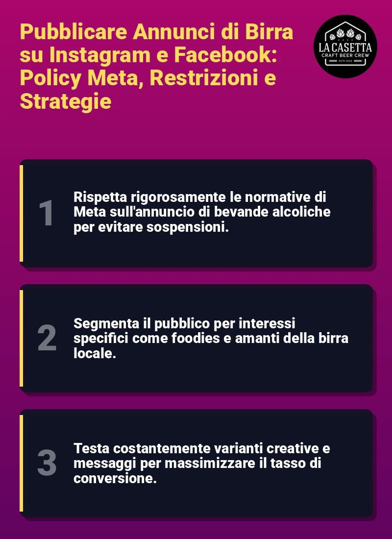 Infografica: Pubblicare Annunci di Birra su Instagram e Facebook: Policy Meta, Restrizioni e Strategie