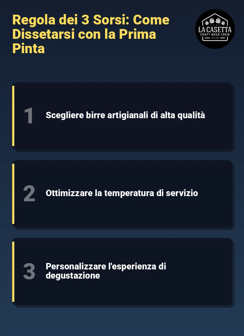 Infografica: Regola dei 3 Sorsi: Come Dissetarsi con la Prima Pinta